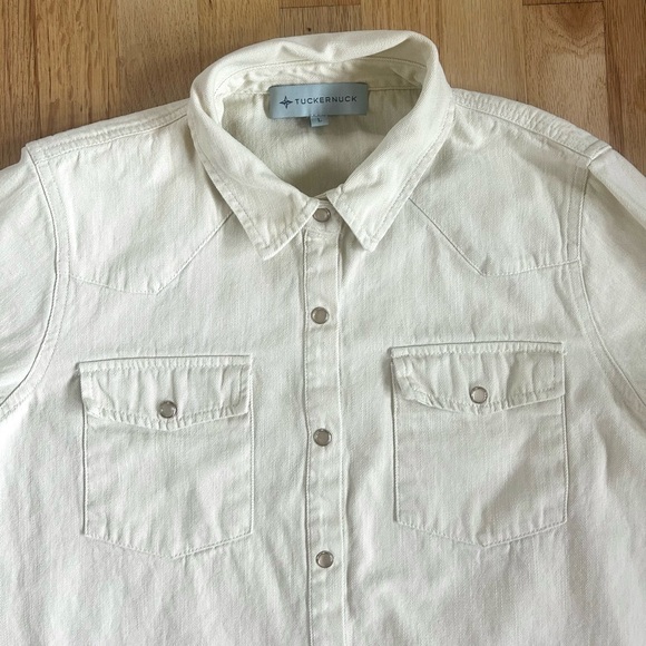 TUCKERNUCK ivory steele denim button down shirt pearl snap western cotton size L - Picture 4 of 13
